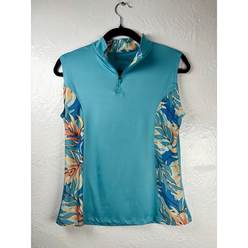 American Outdoorsman Women's M Quarter Zip Sleeveless Top Teal Tropical Golf